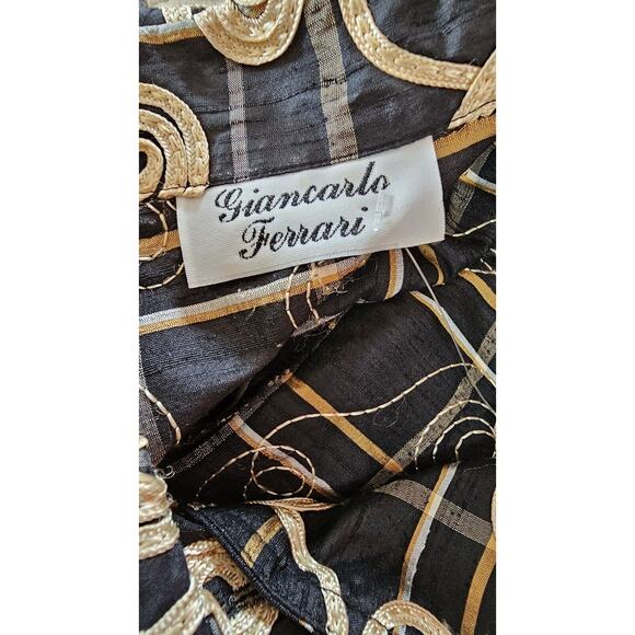 VTG 90s Giancarlo Ferrari‎ 100% Silk Top Black Gold Rope Embroidery Jacket Sm - Picture 5 of 7